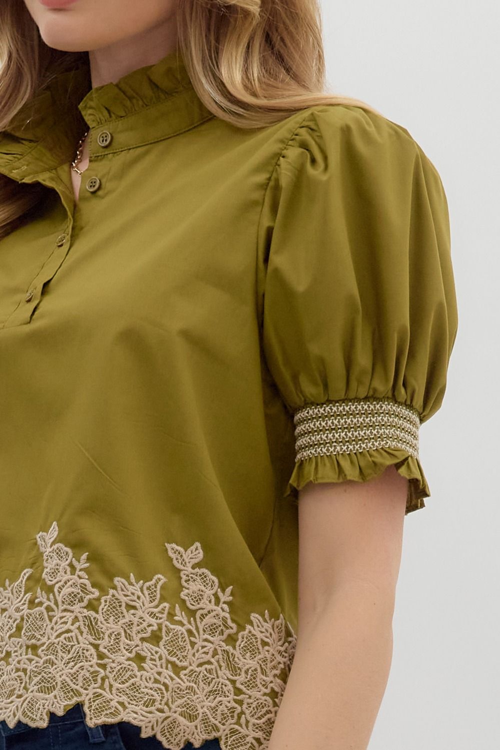 Evaline Olive Embroidered Blouse