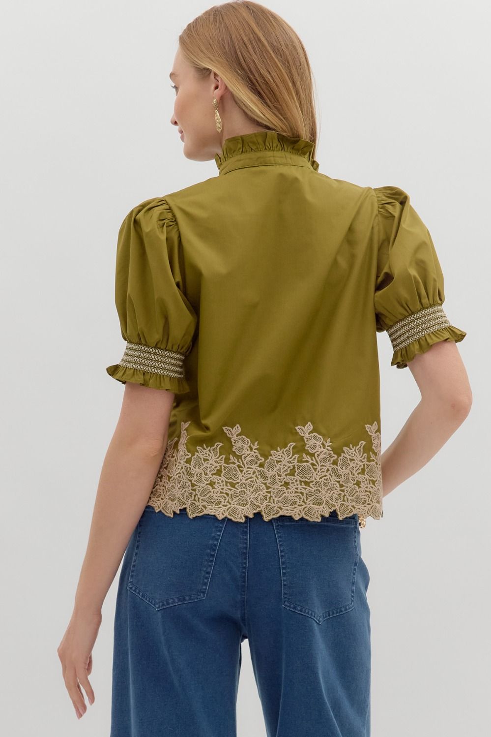 Evaline Olive Embroidered Blouse