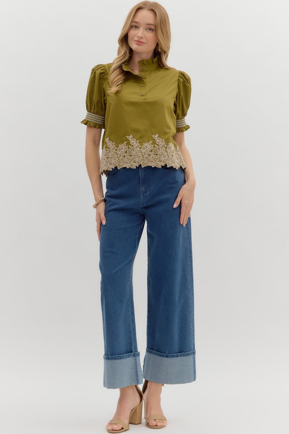 Evaline Olive Embroidered Blouse