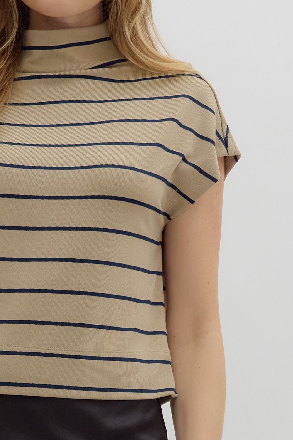 Elanie Taupe Striped Mockneck Top