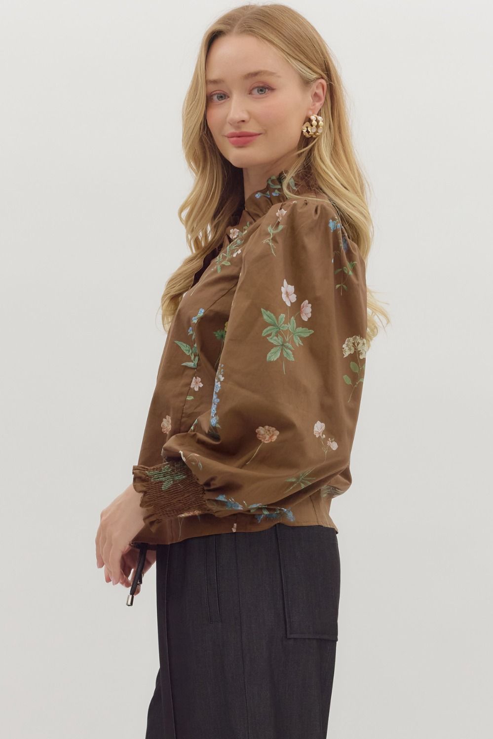 Mae Brown Floral Ruffled Blouse