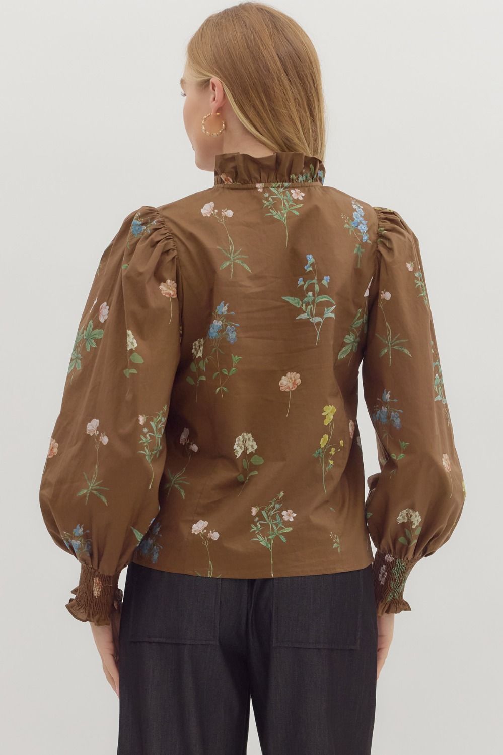 Mae Brown Floral Ruffled Blouse