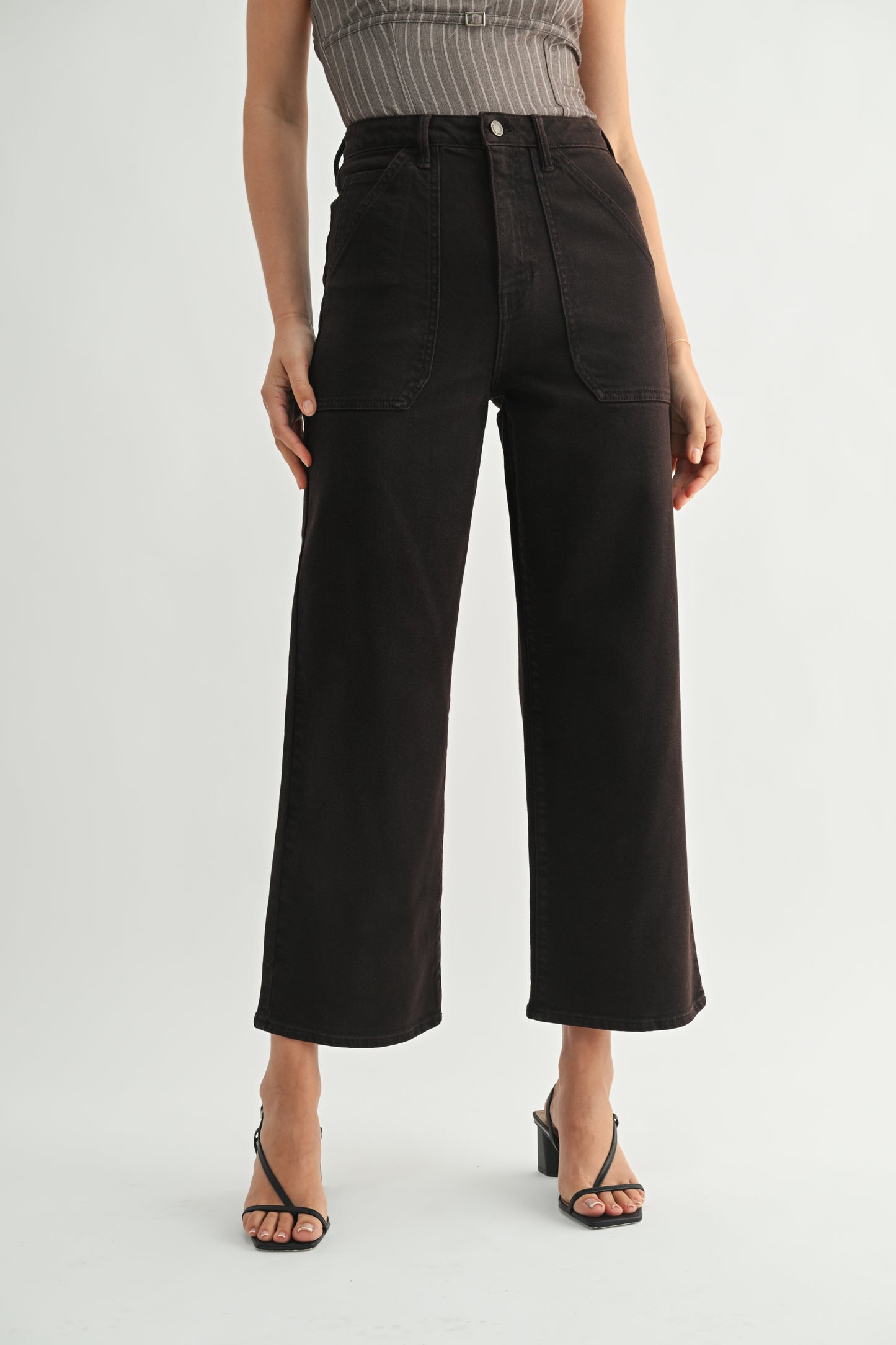 Marney Chocolate Cargo Wide Leg Denim