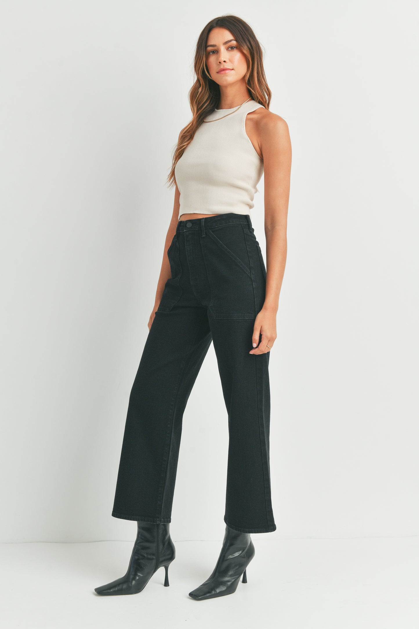 Marney Black Cargo Wide Leg Denim