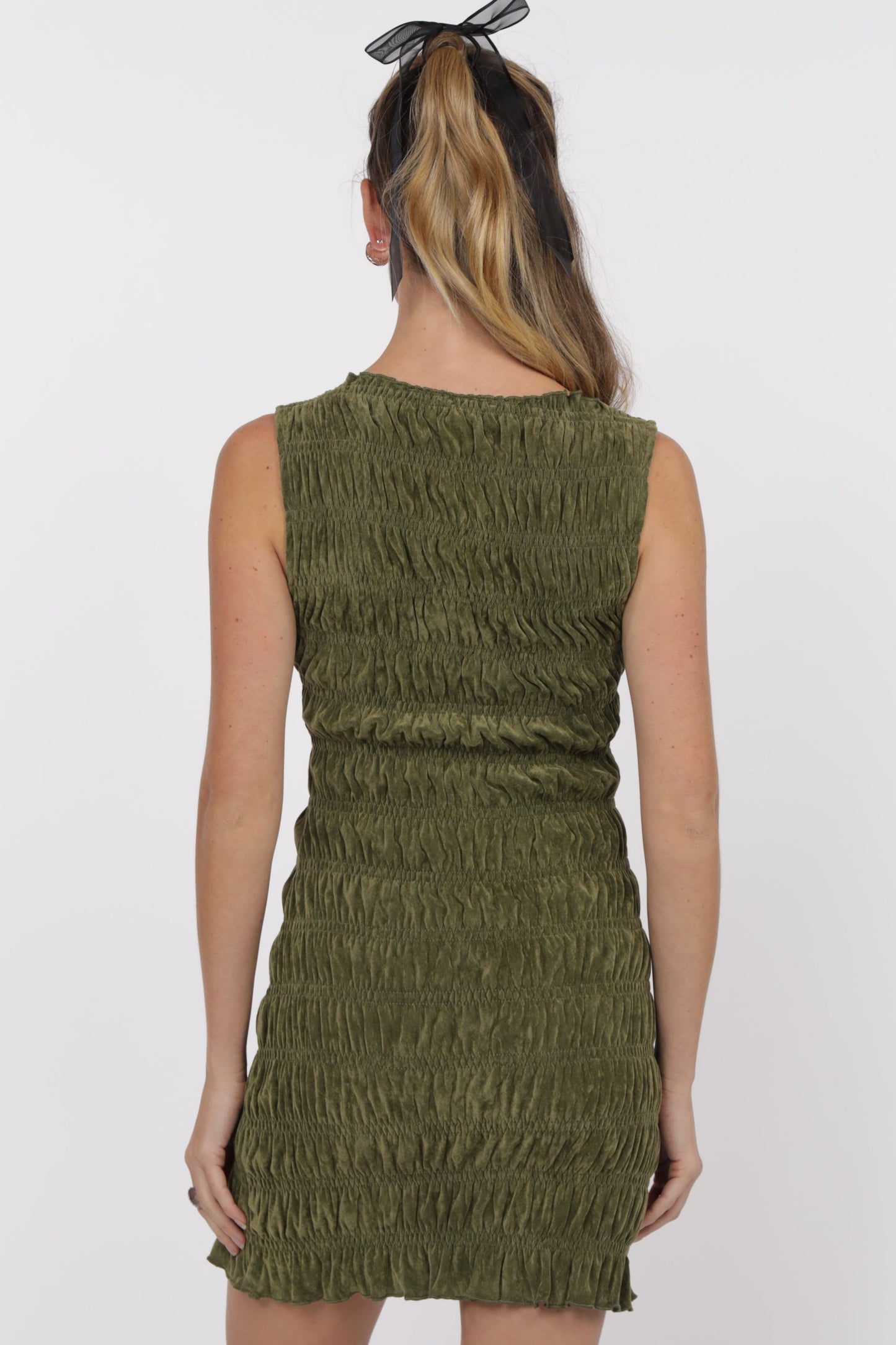Jesalyn Green Velvet Mesh Mini Dress