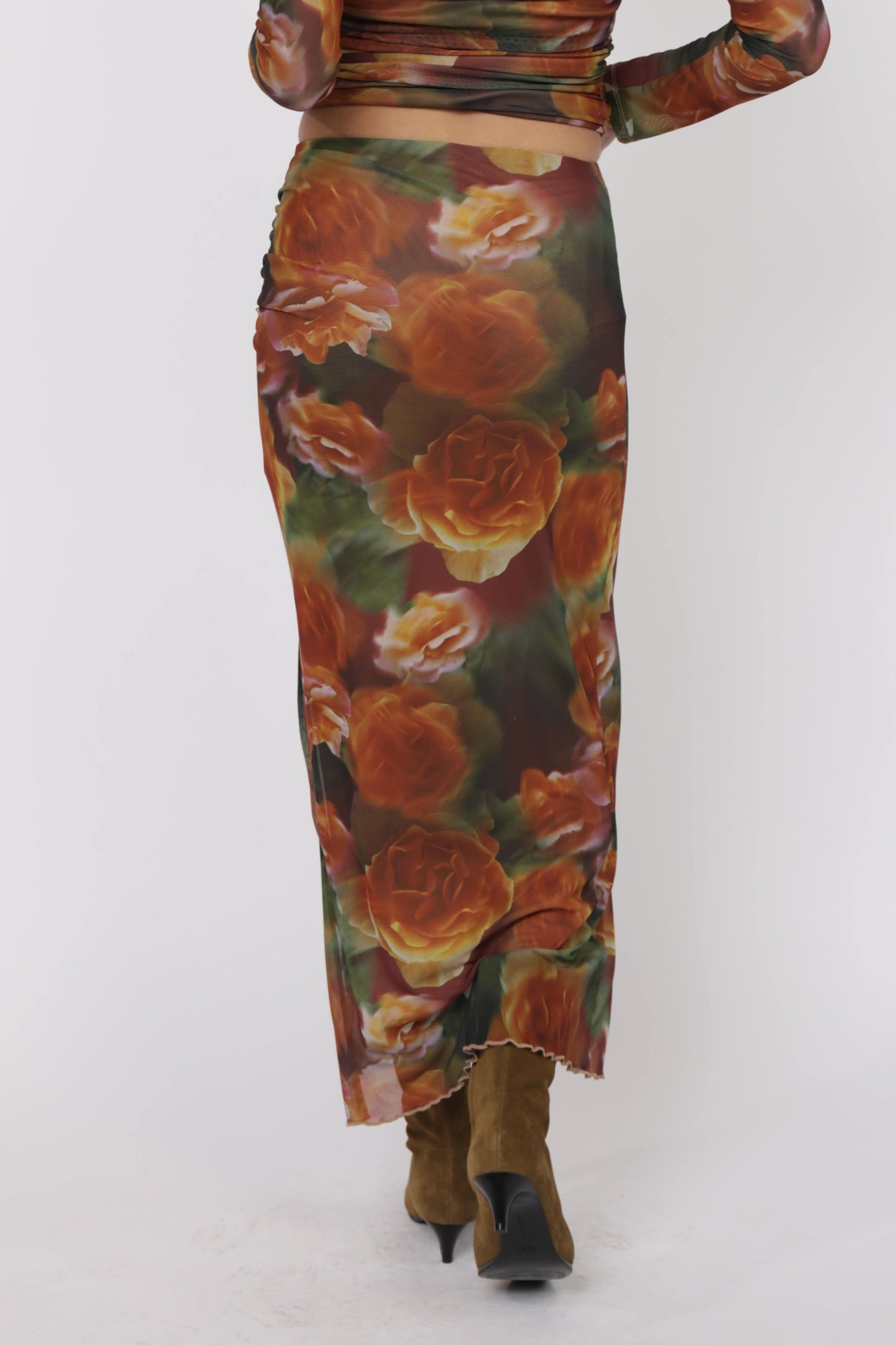Ladina Red Multi Floral Mesh Skirt