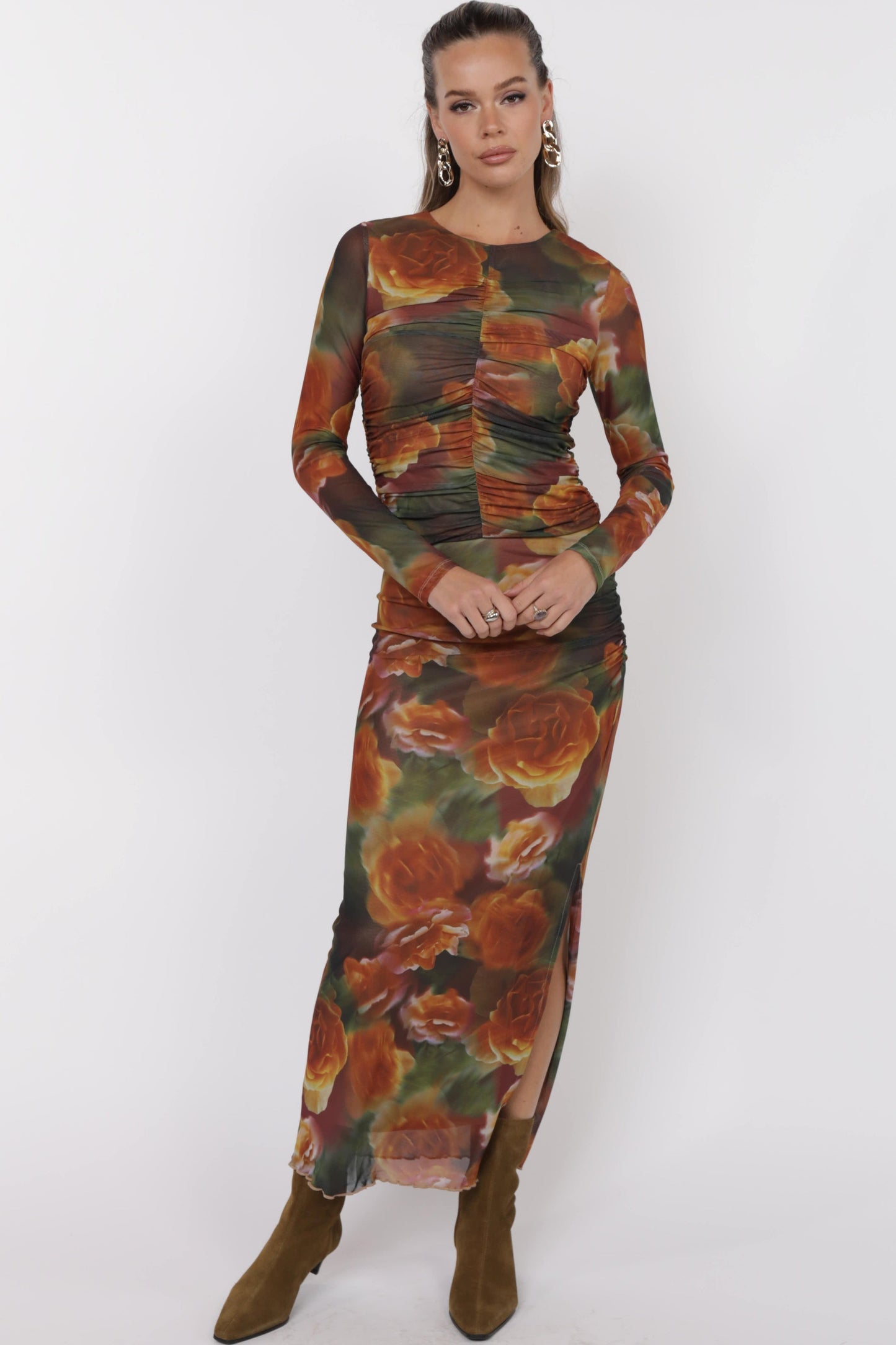 Ladina Red Multi Floral Mesh Skirt