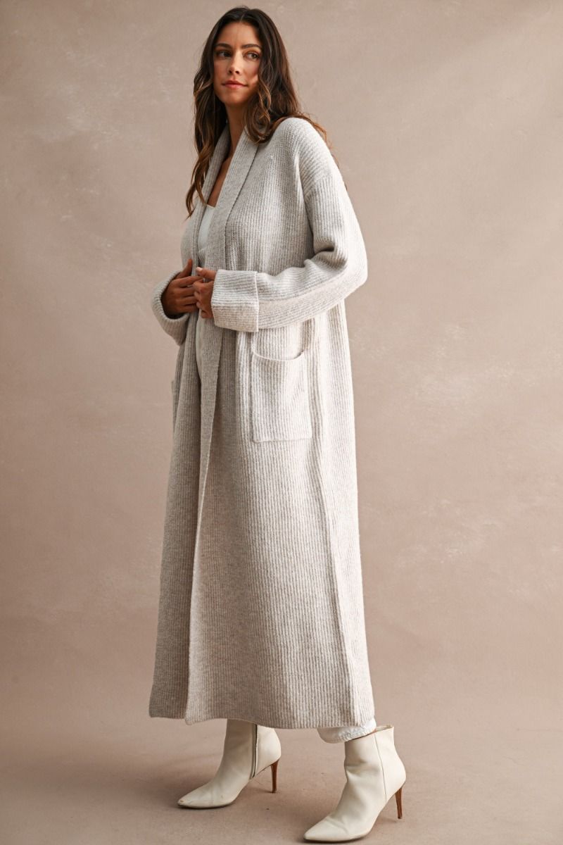 Melissa Taupe Ribbed Long Cardigan