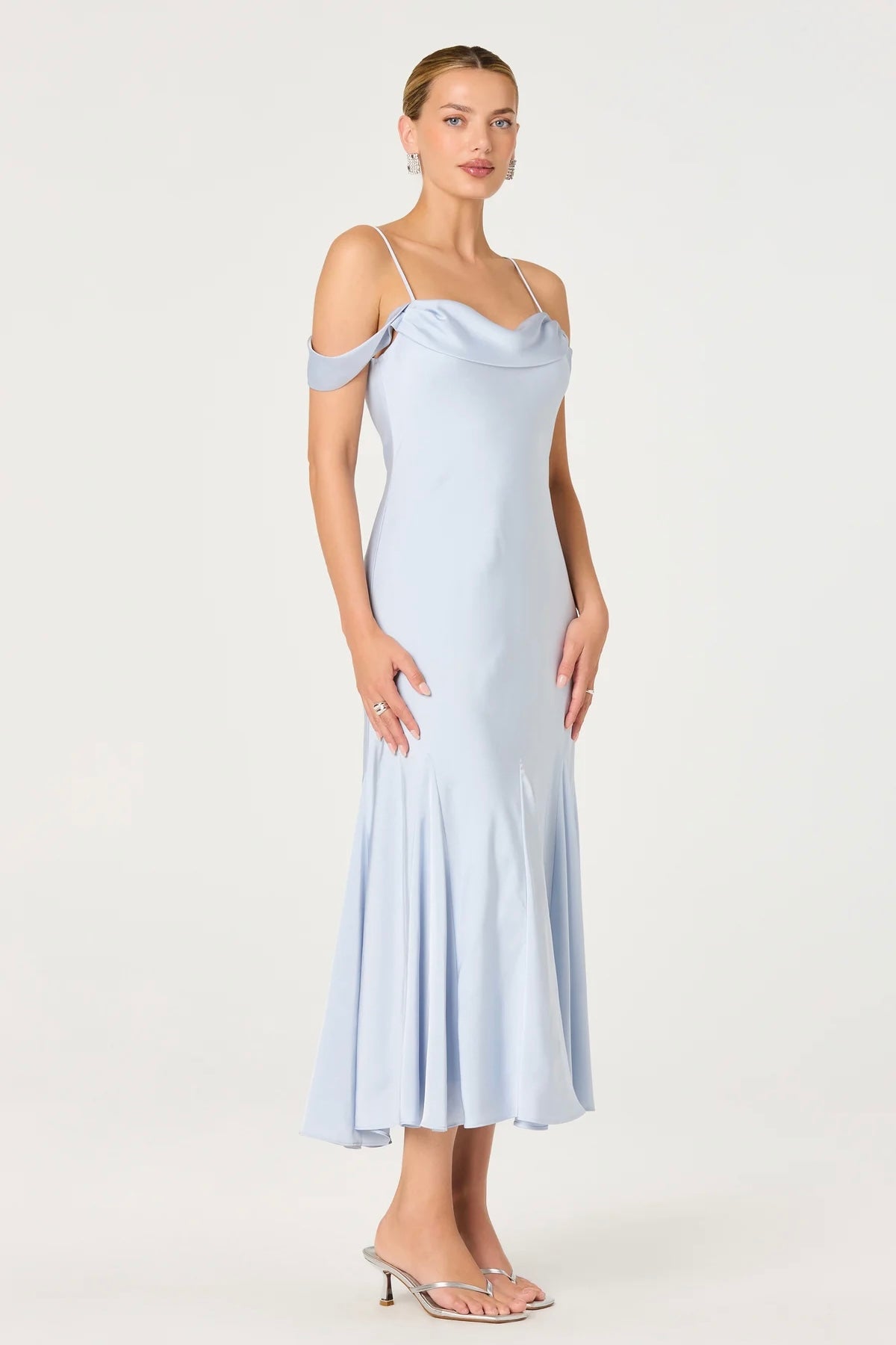 Araxie Blue Satin Midi Dress