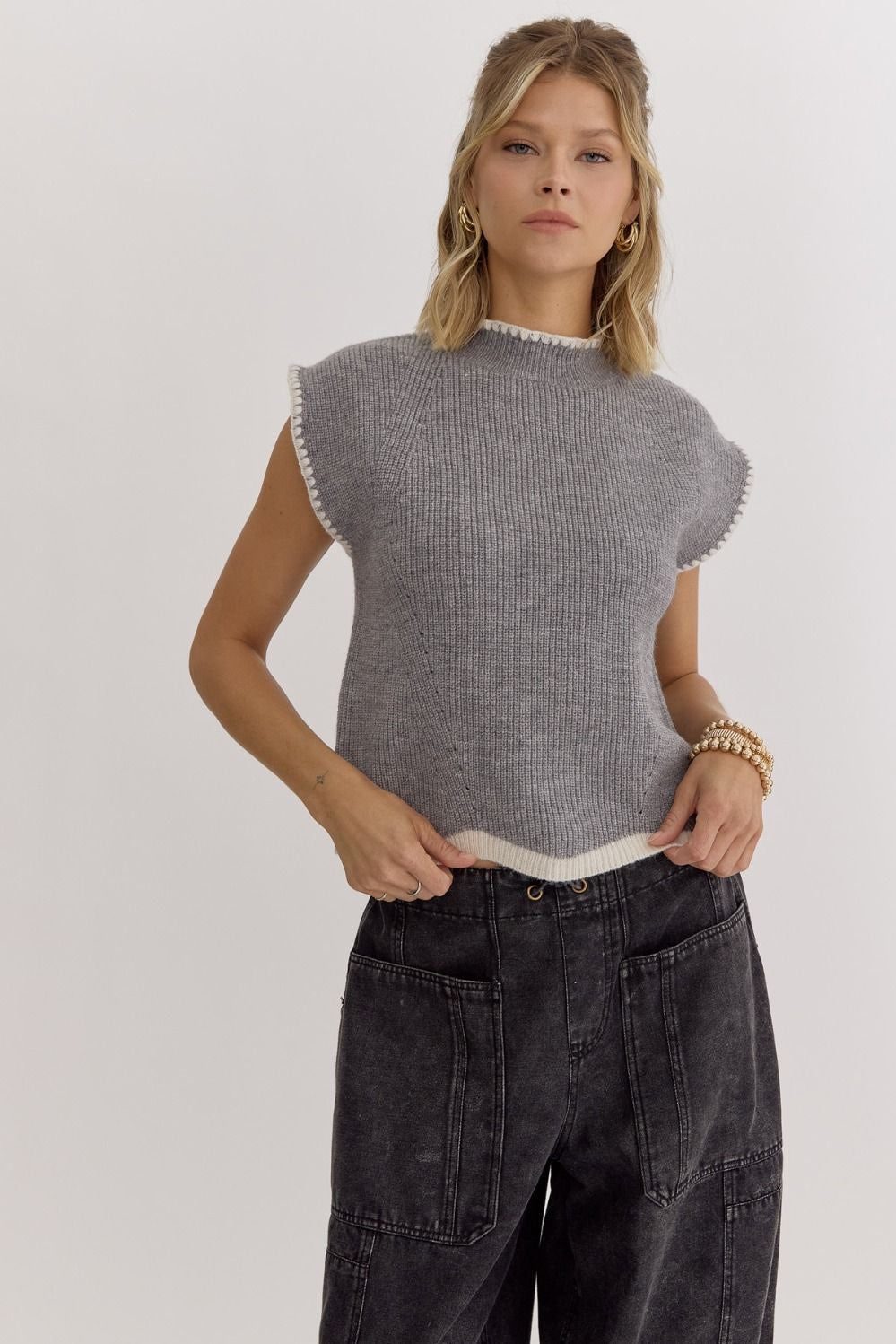 Kelli Grey Sweater Vest Top