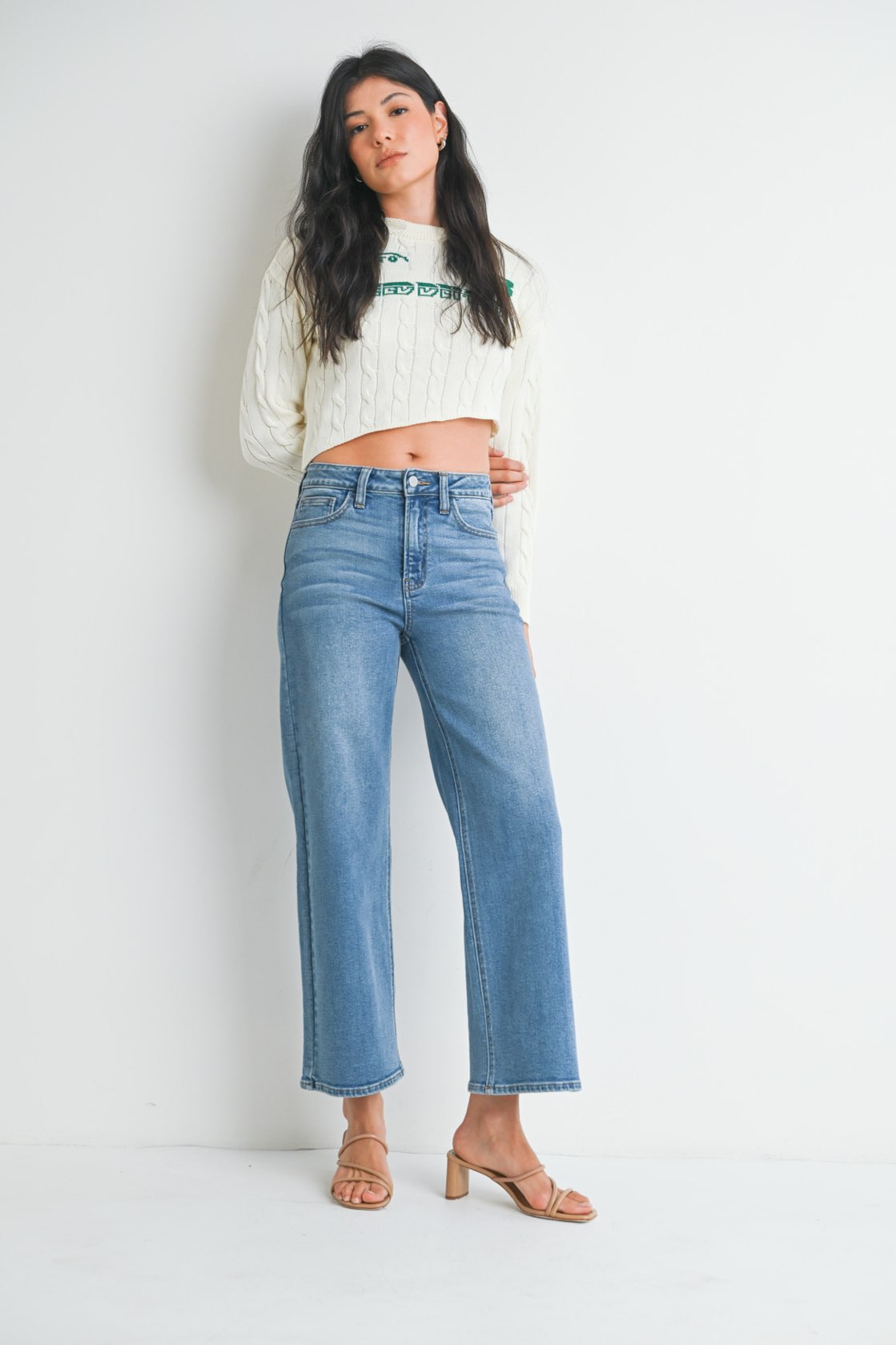 Laina Medium Wash Slim Wide Leg Denim