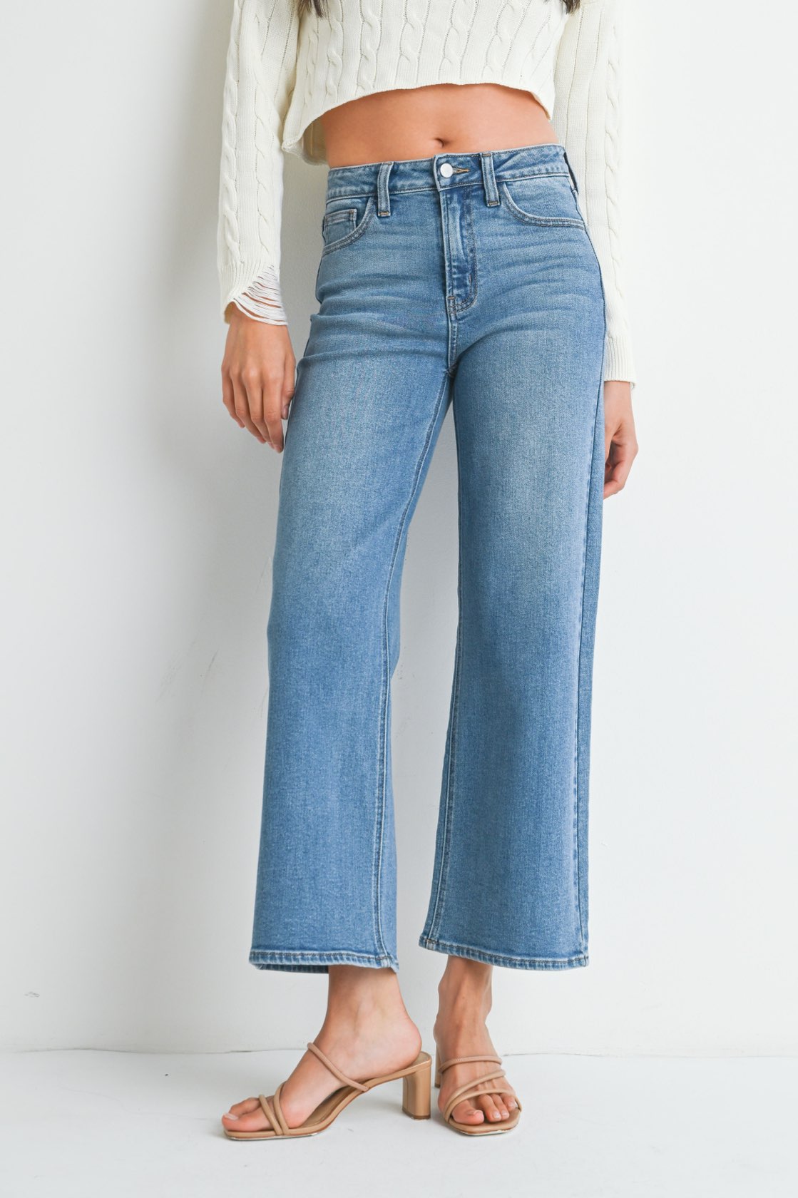 Laina Medium Wash Slim Wide Leg Denim