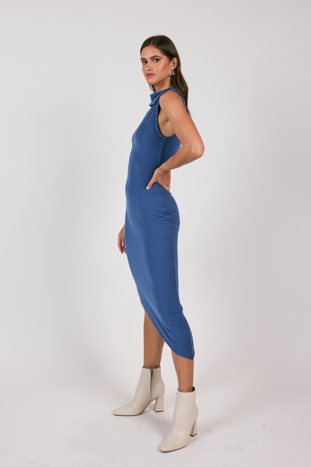 Emana Blue Asymmetrical Maxi Dress