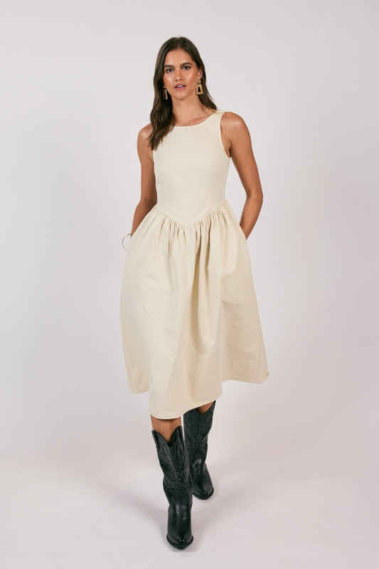 Seleia Cream Dropwaist Midi Dress