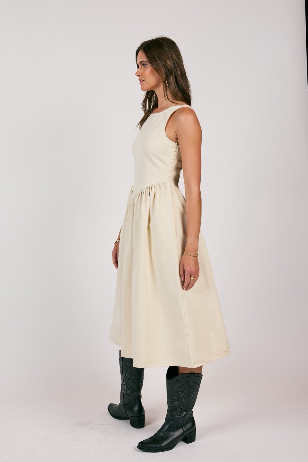 Seleia Cream Dropwaist Midi Dress