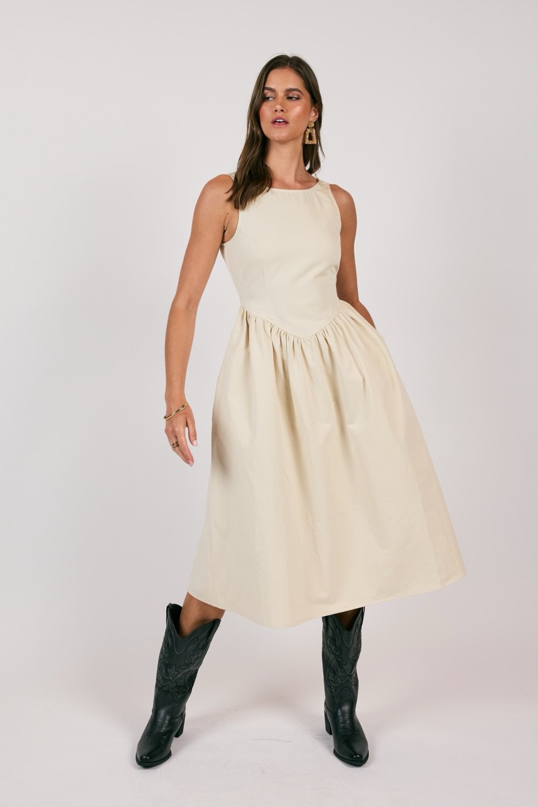 Seleia Cream Dropwaist Midi Dress