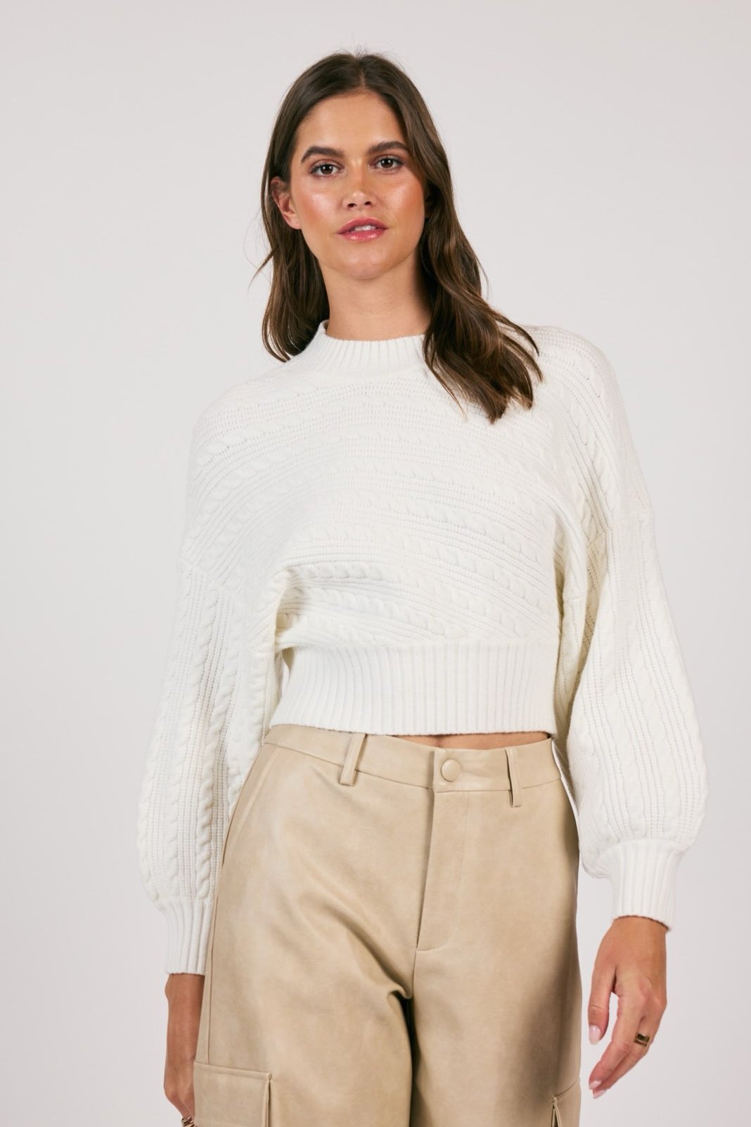 Kyana White Cable Knit Sweater