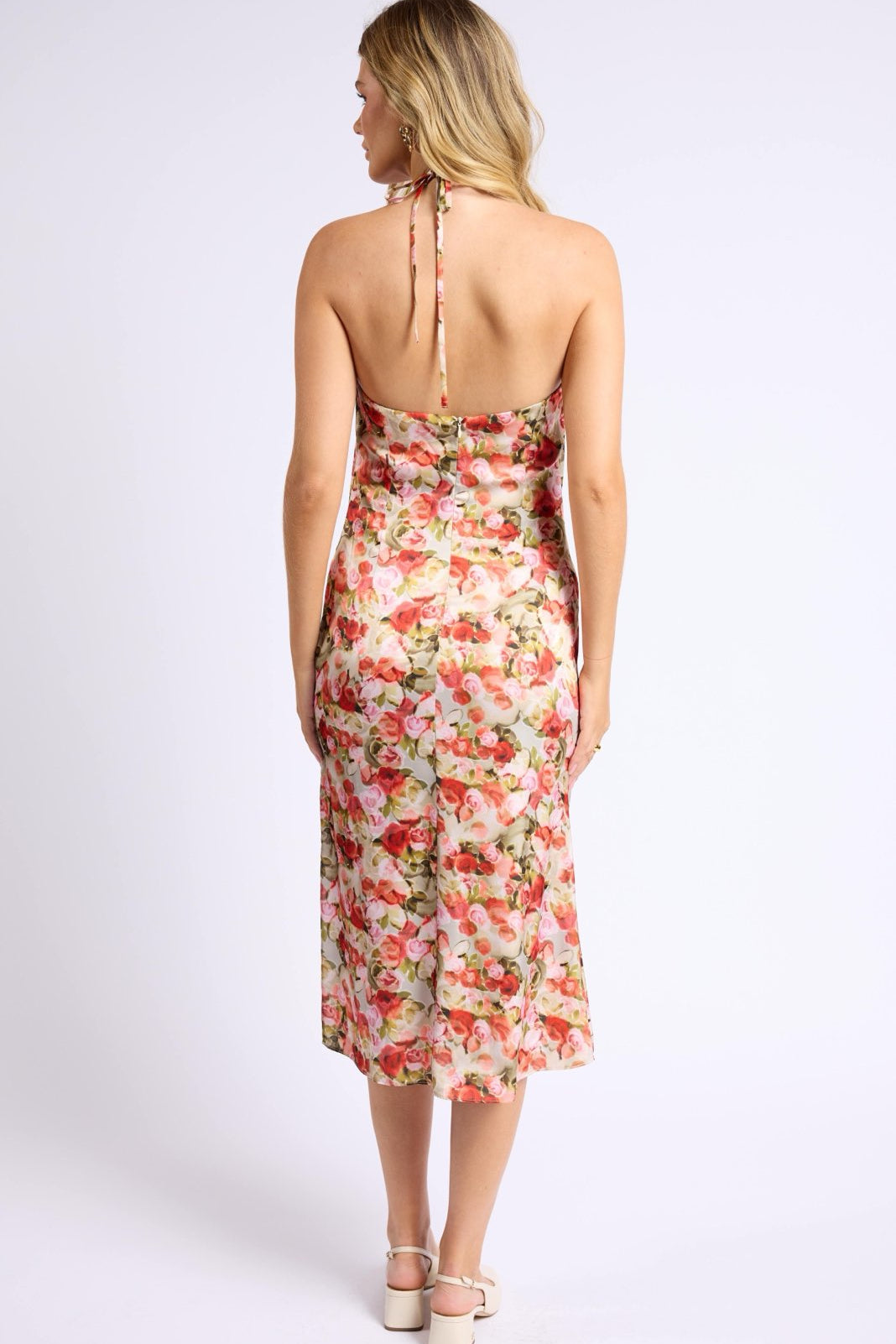 Adienna Red Floral Halter Midi Dress