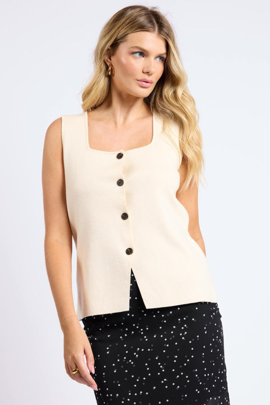 Joleen Cream Knit Button Down Vest Top