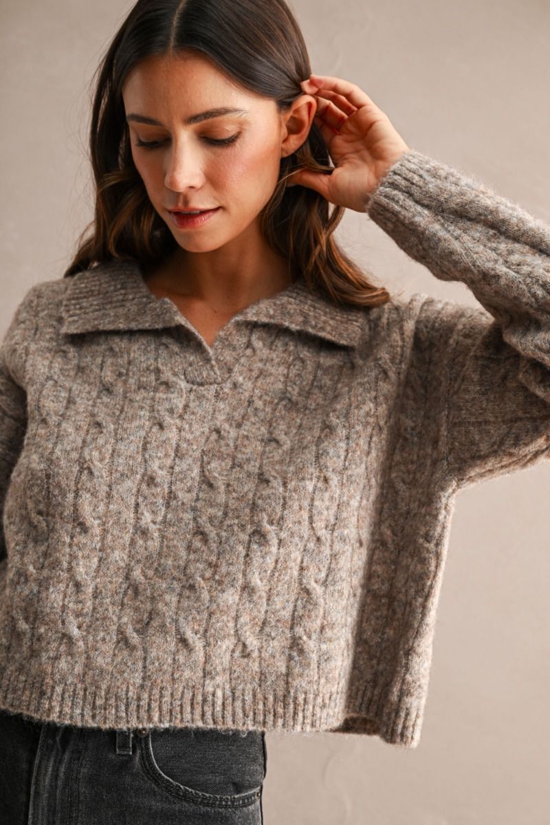 Nataline Mocha Cableknit Crop Sweater