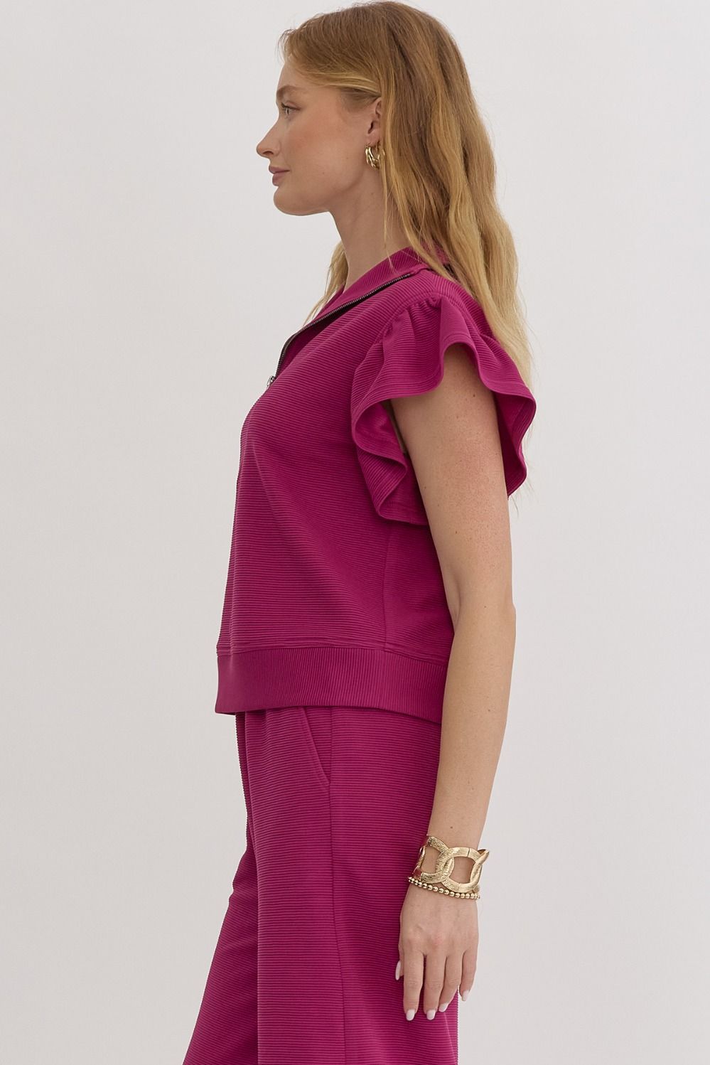 Nelly Magenta Ruffle Quarter Zip Top - FINAL SALE