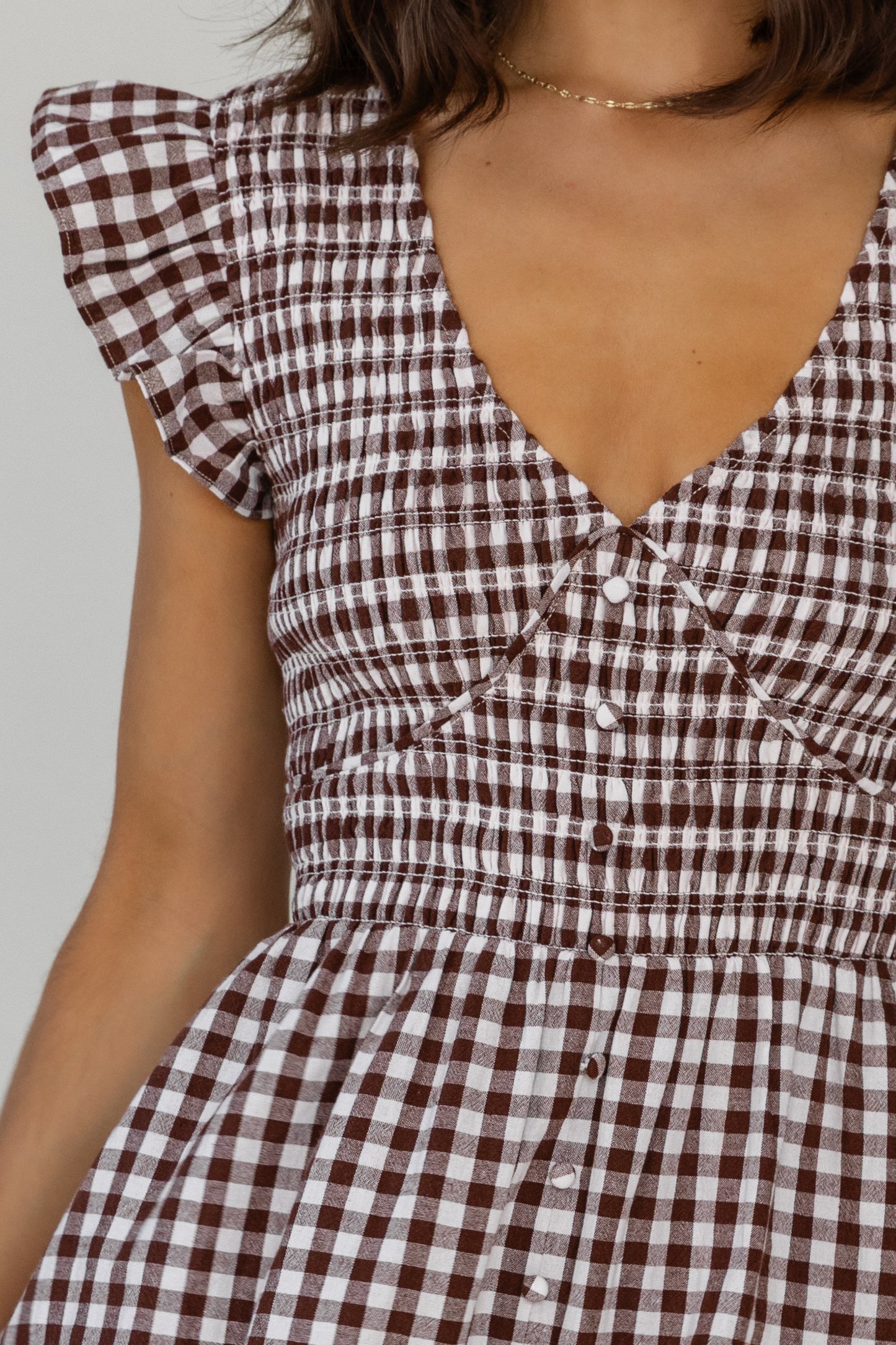 Ivanah Brown Gingham Midi Dress