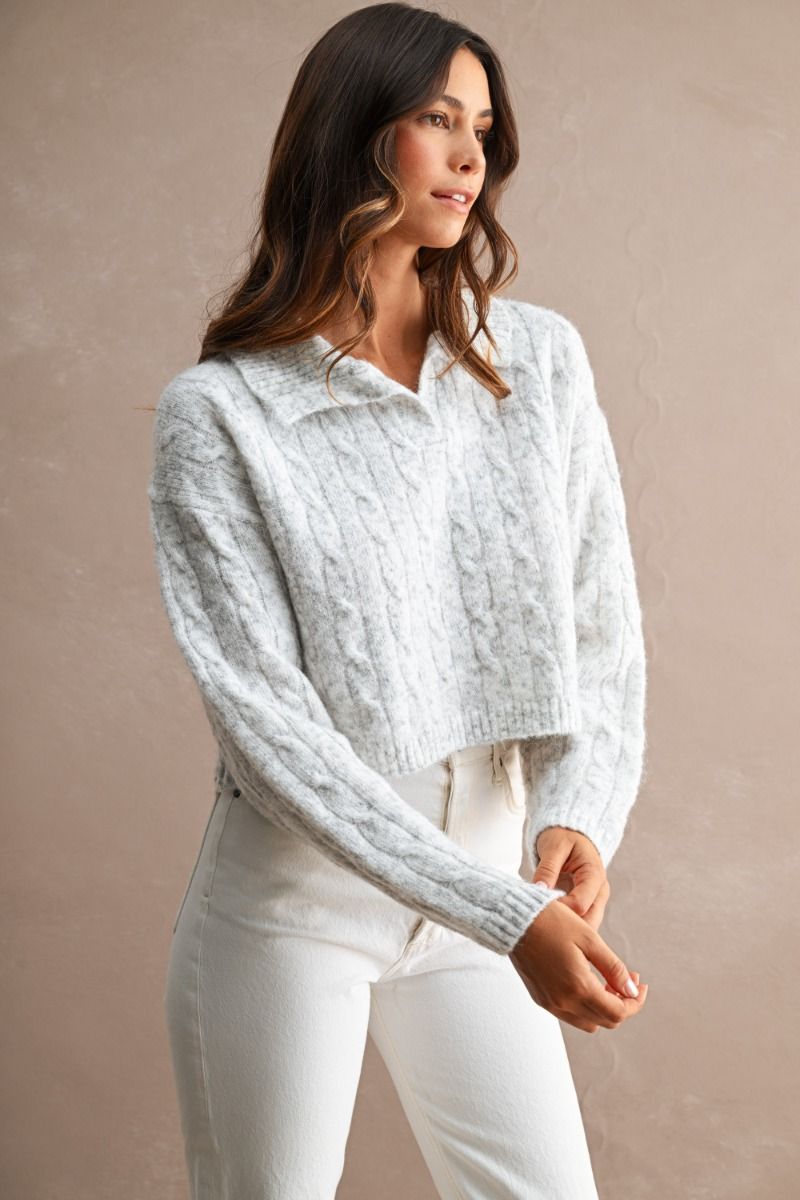 Nataline Grey Cableknit Crop Sweater