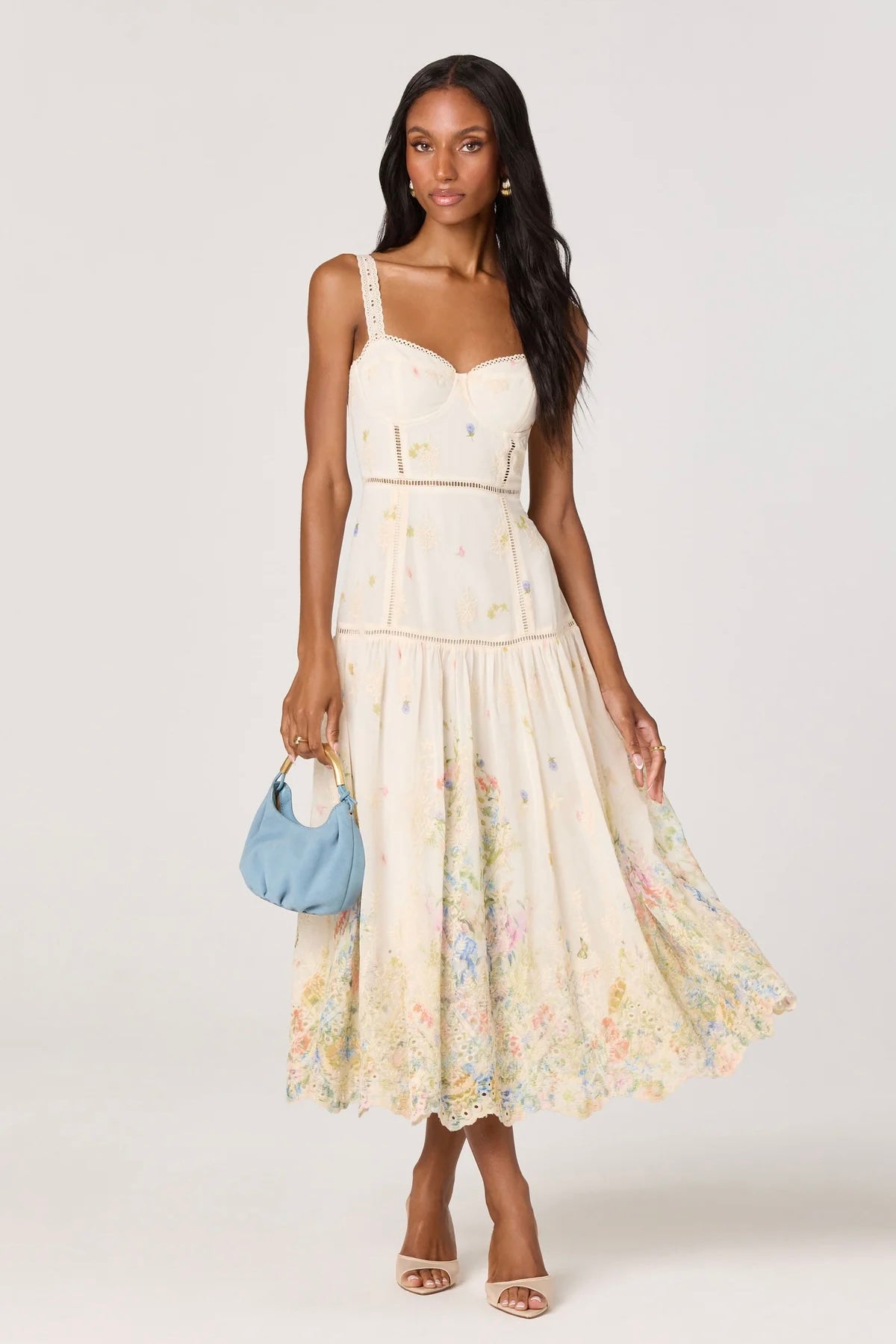 Pellagia Ivory Floral Eyelet Midi Dress