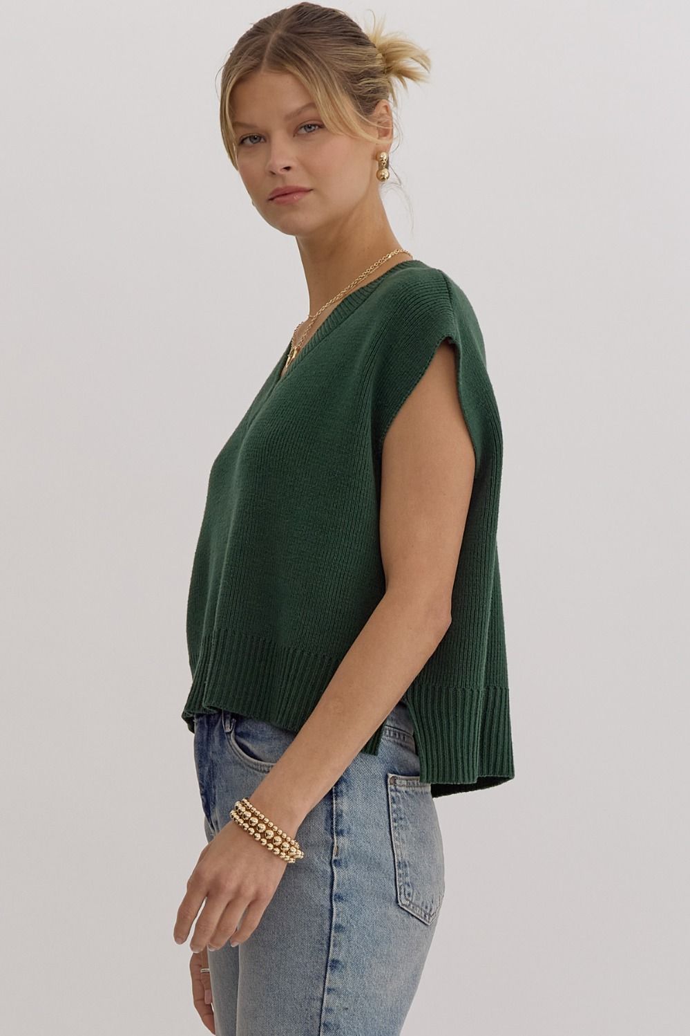 Elyse Green Sweater Vest Top