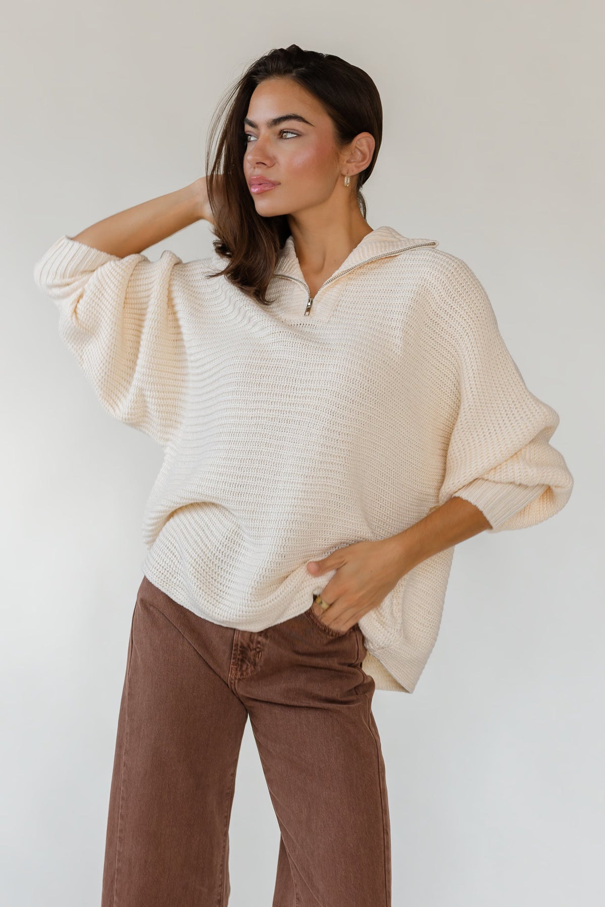 Greyson Cream Half Zip Sweater
