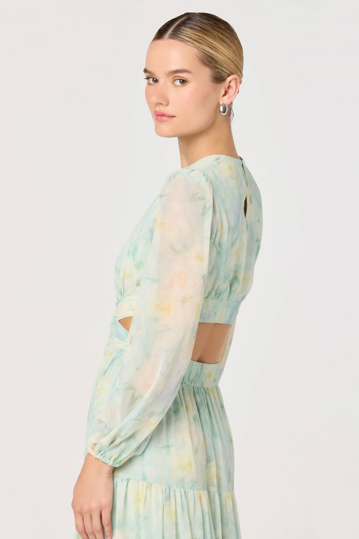 Klarissa Seafoam Floral Cutout Maxi Dress