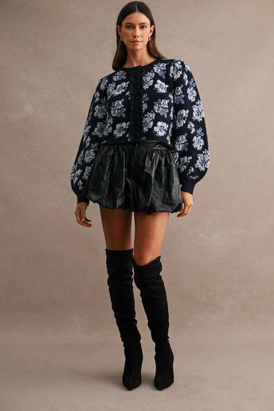 Marennia Navy Floral Cardigan Sweater