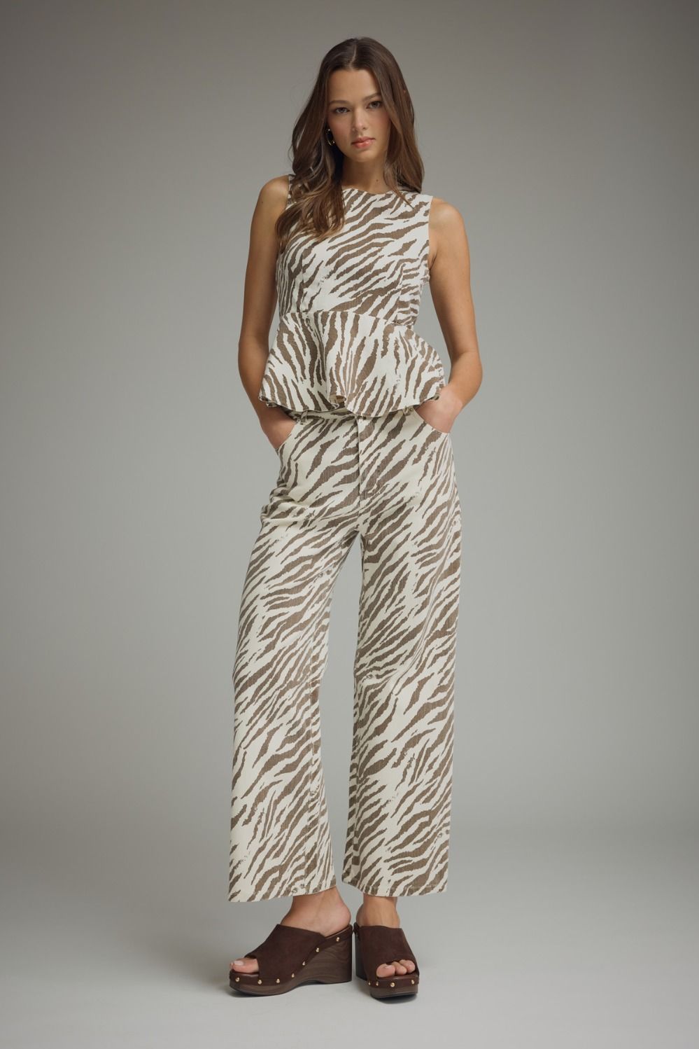 Ayla Tan Zebra Print Peplum Top