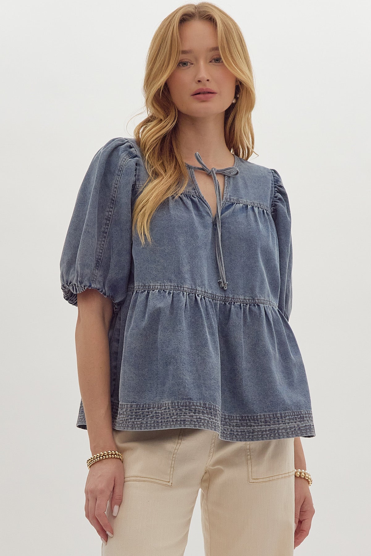 Ellen Denim Babydoll Top - FINAL SALE