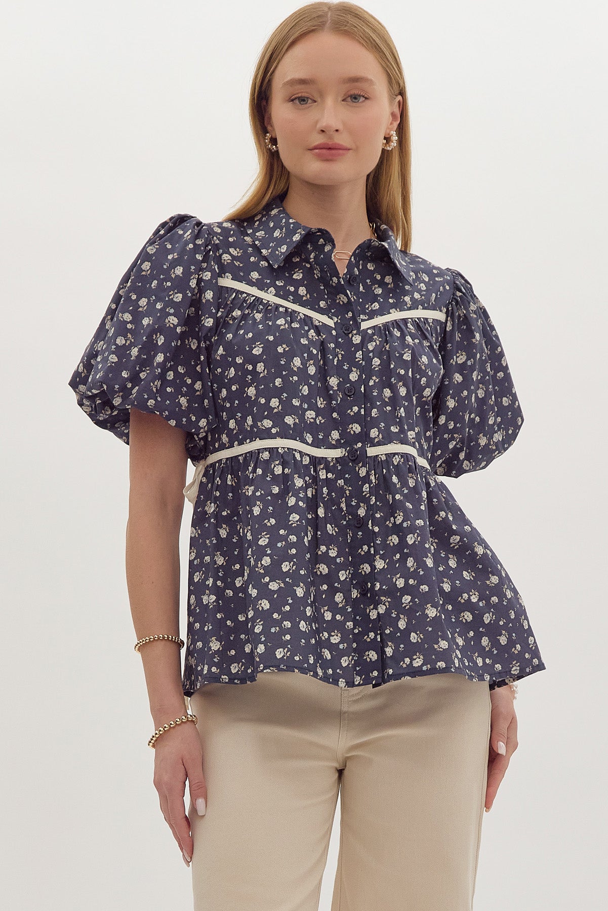 Reine Navy Floral Blouse