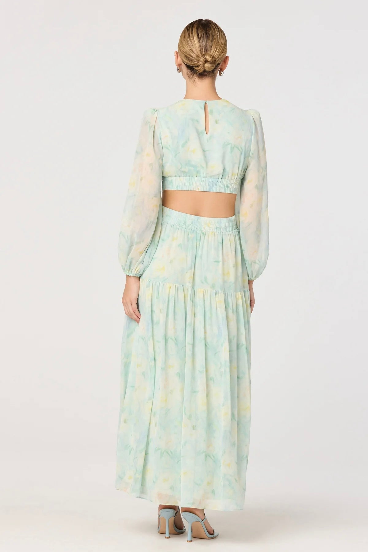 Klarissa Seafoam Floral Cutout Maxi Dress