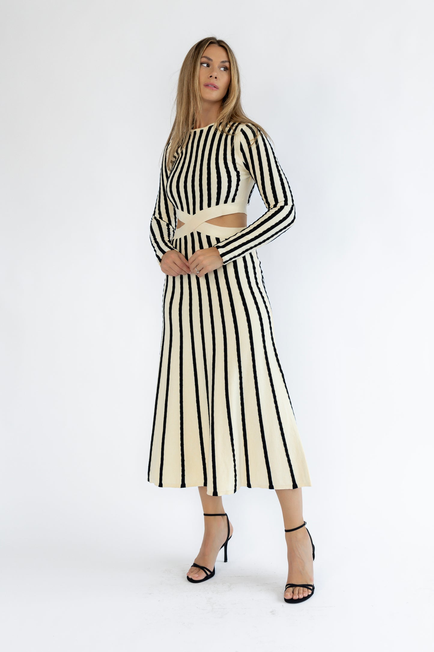 Stassia Black Striped Sweater Dress