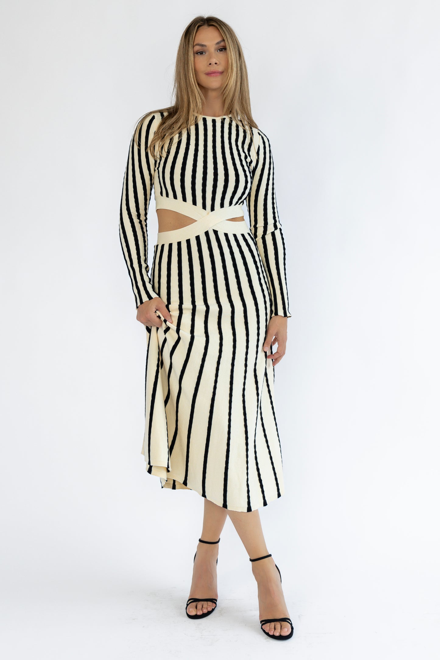 Stassia Black Striped Sweater Dress