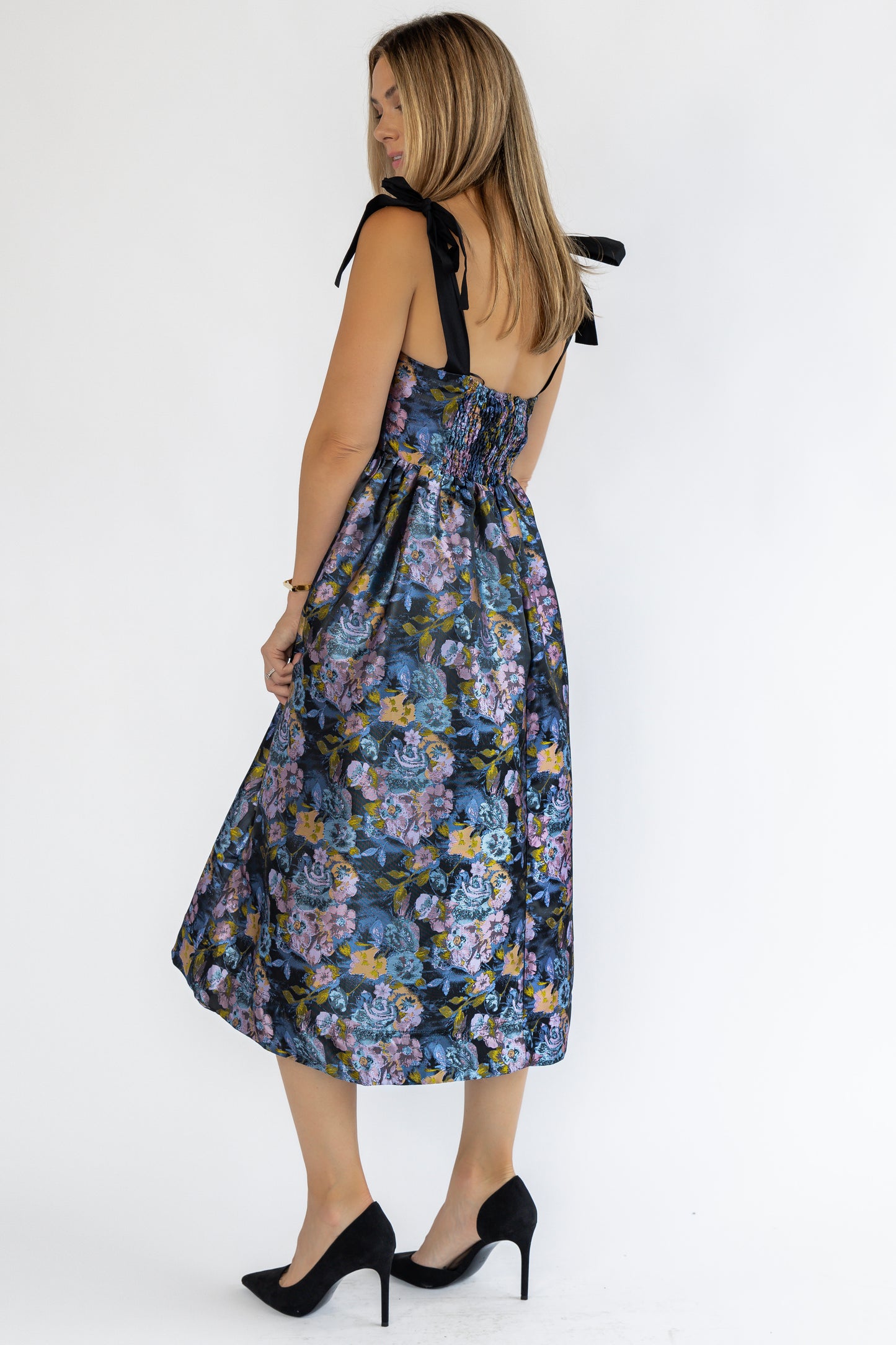 Breanna Navy Jacquard Midi Dress