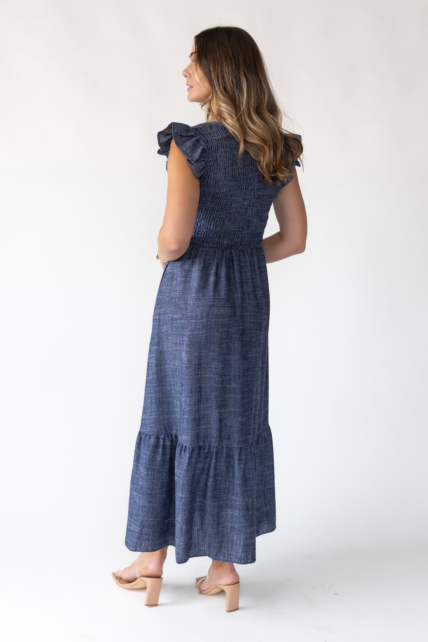 Ivanah Blue Smocked Midi Dress