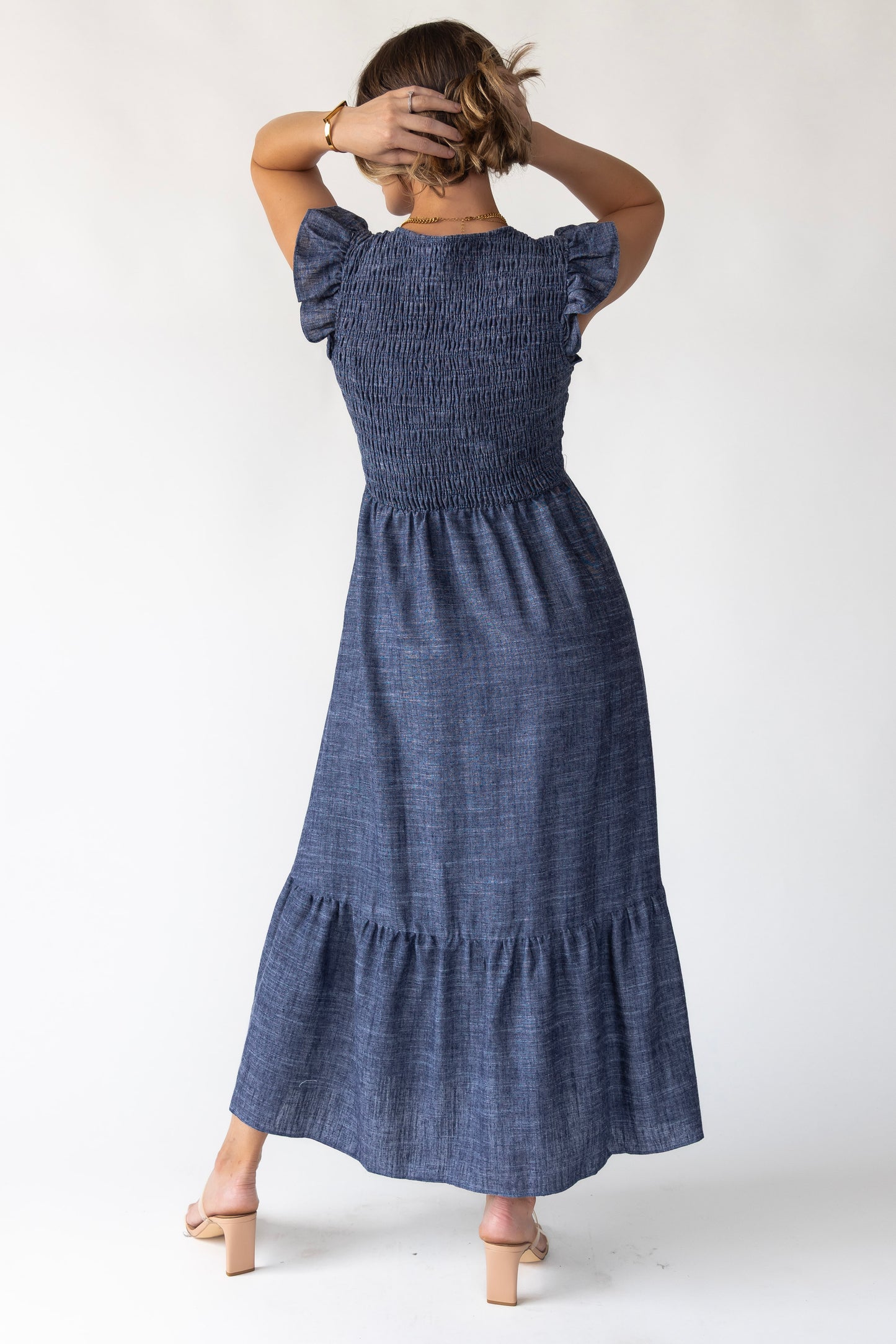 Ivanah Blue Smocked Midi Dress