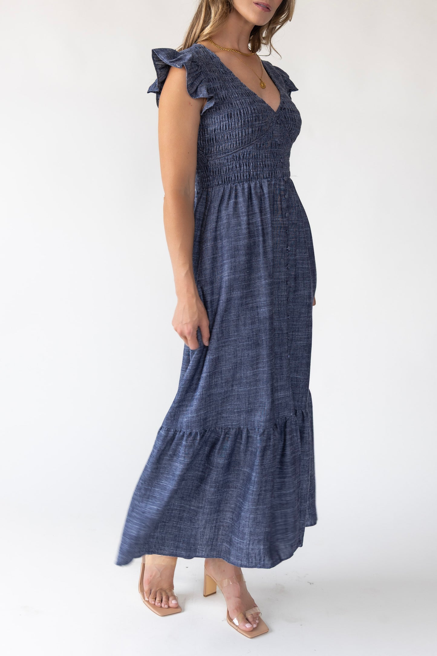 Ivanah Blue Smocked Midi Dress