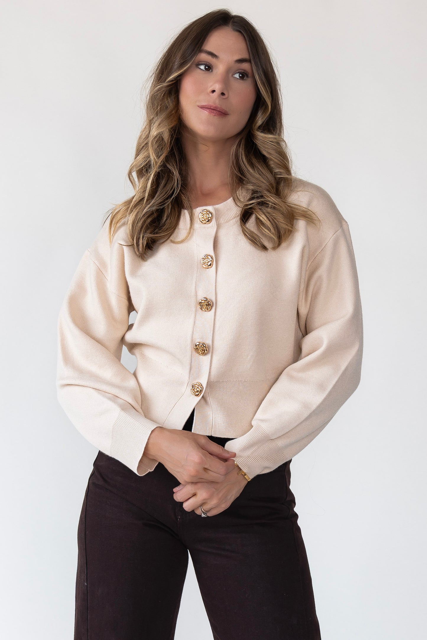 Fallon Cream Button Cream Cardigan