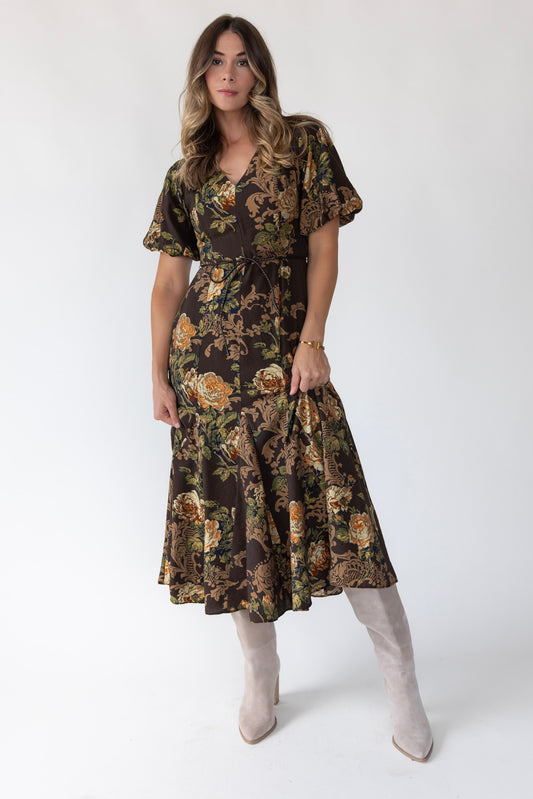 Lavena Brown V-Neck Dress