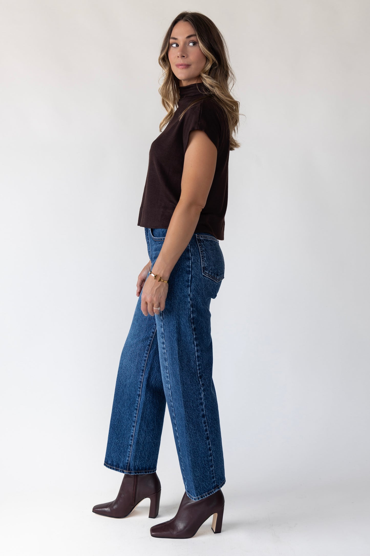 Meila Brown Mock Neck Pullover Top