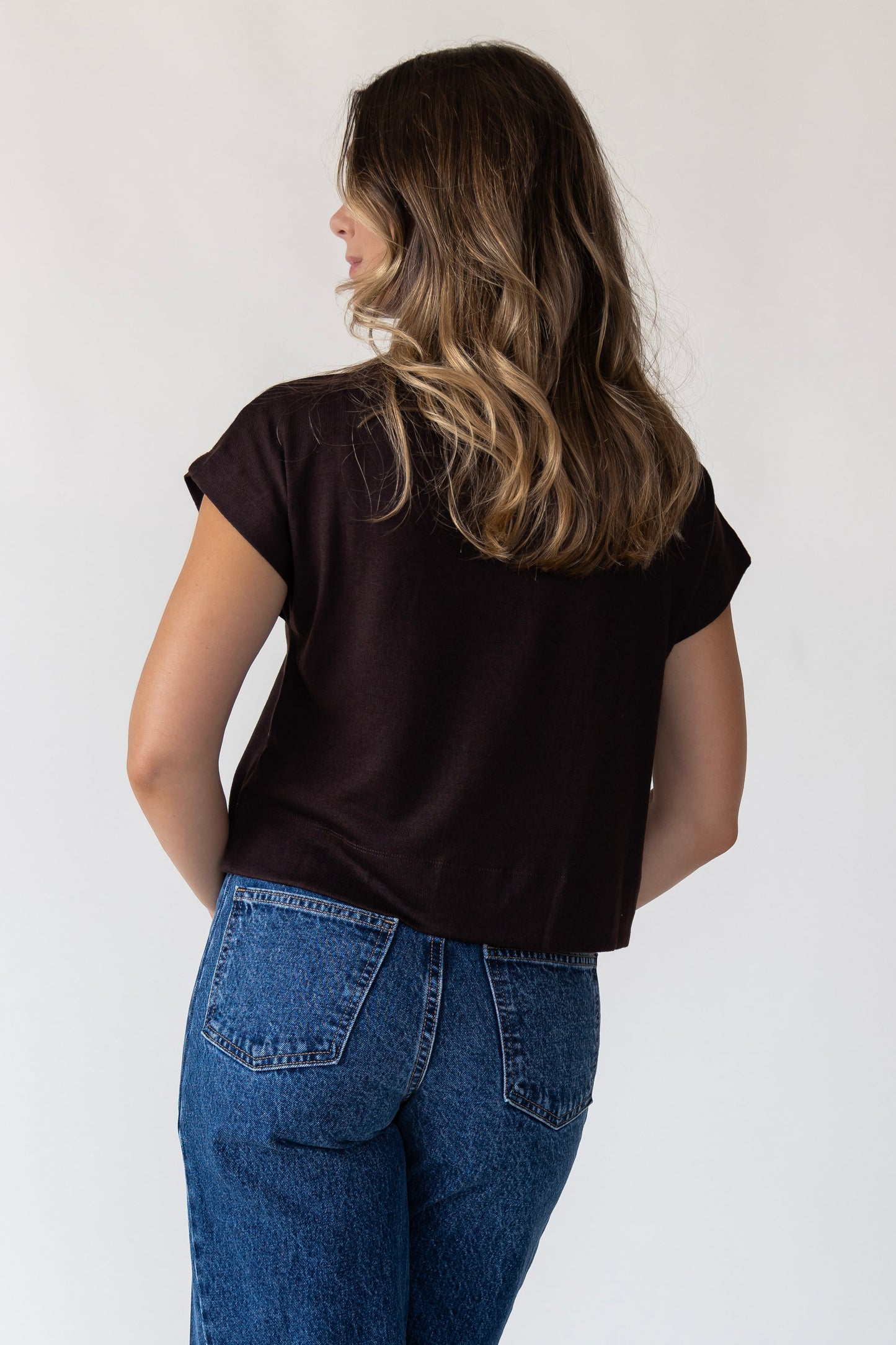 Meila Brown Mock Neck Pullover Top