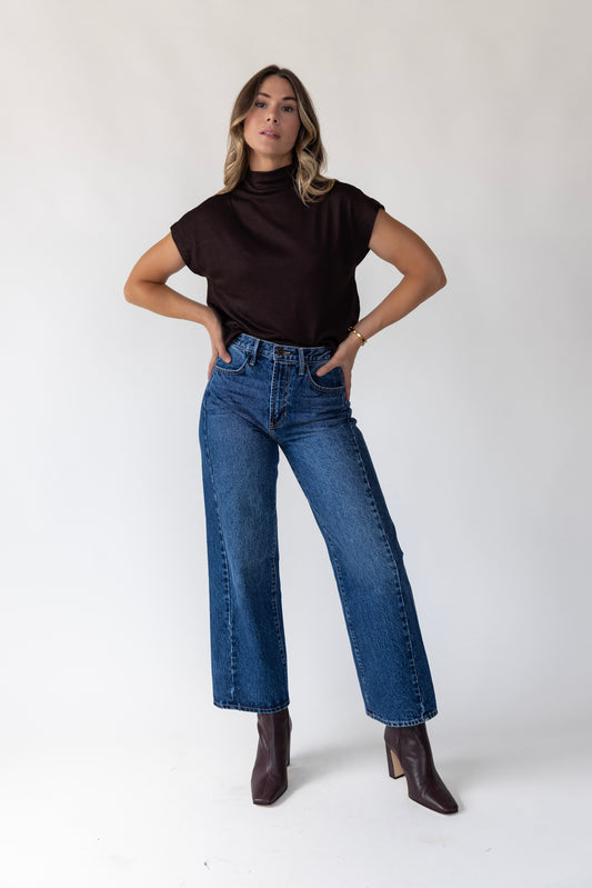 Meila Brown Mock Neck Pullover Top