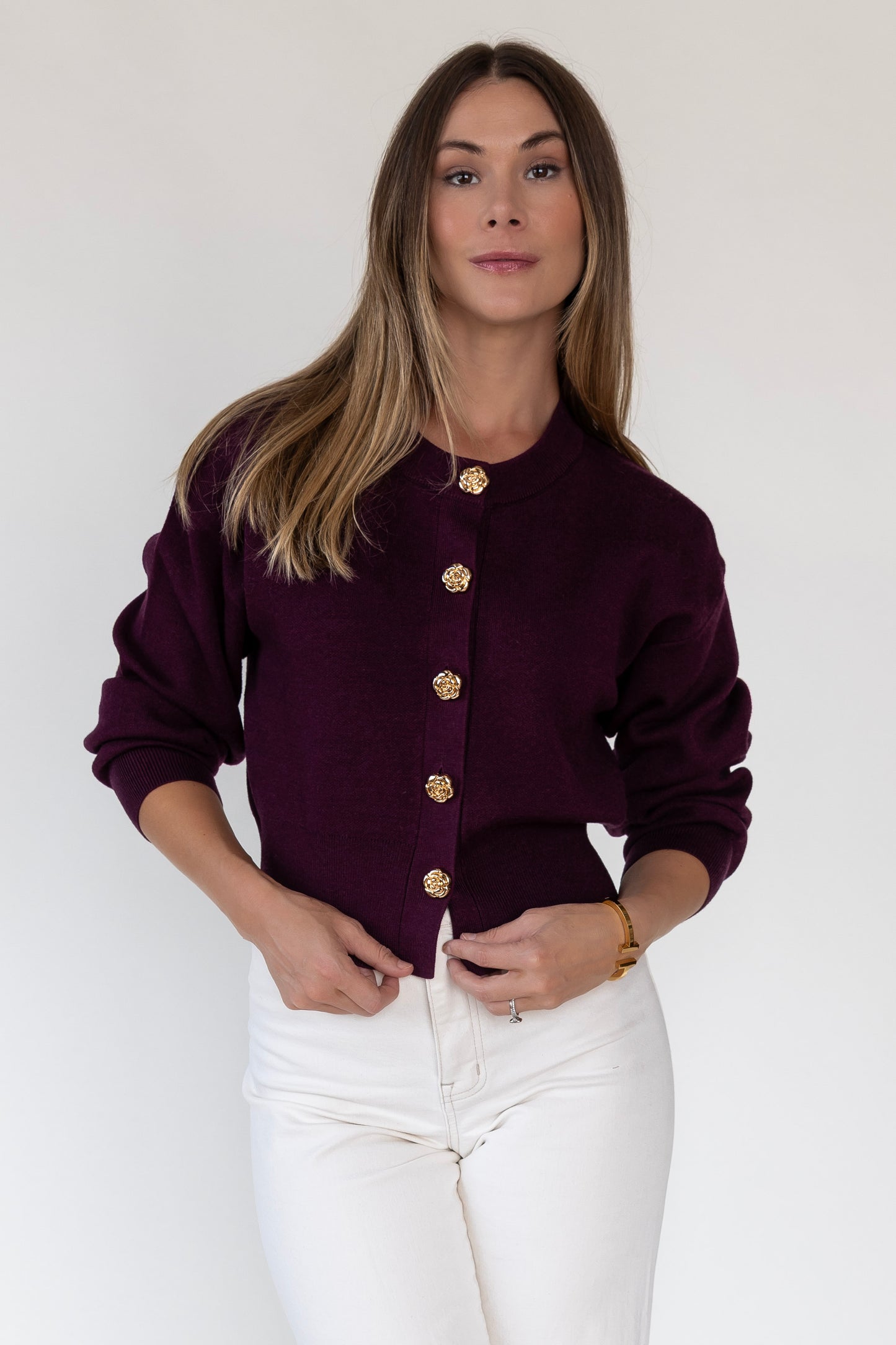 Fallon Wine Button Knit Cardigan