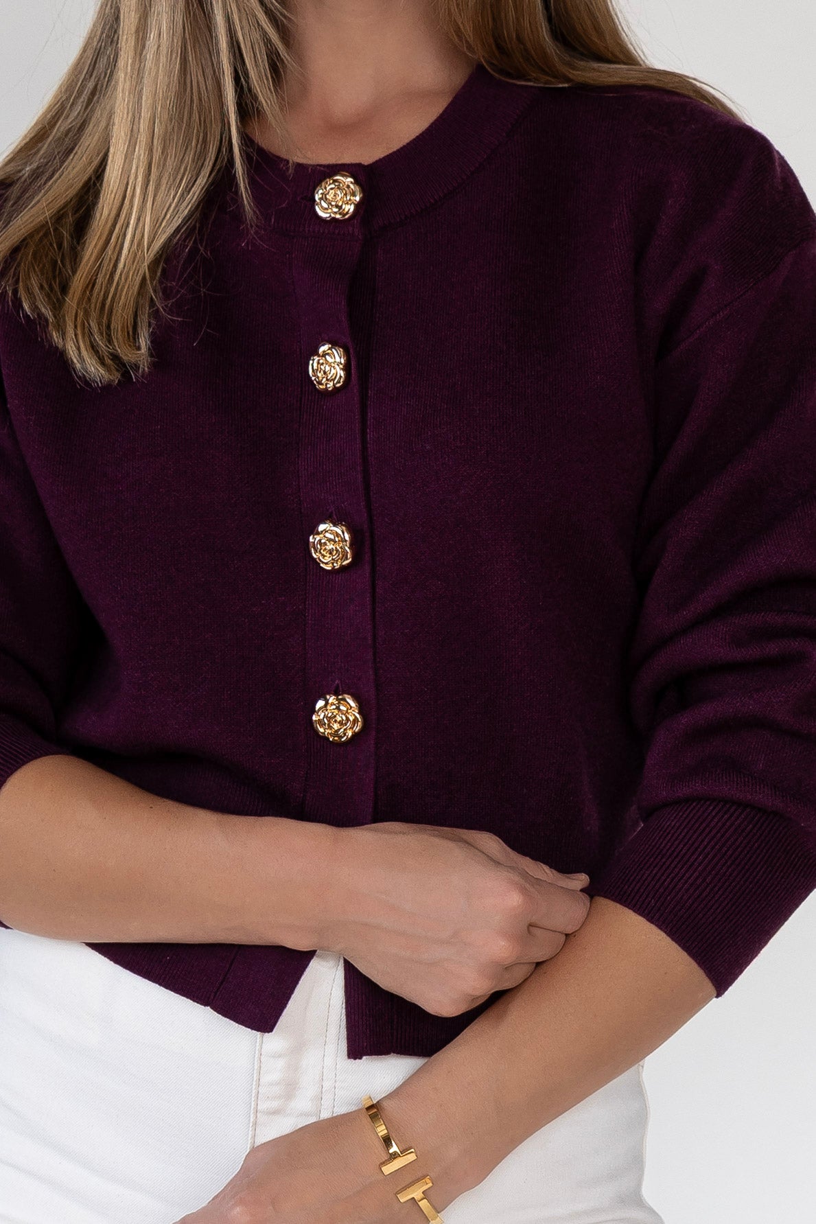 Fallon Wine Button Knit Cardigan