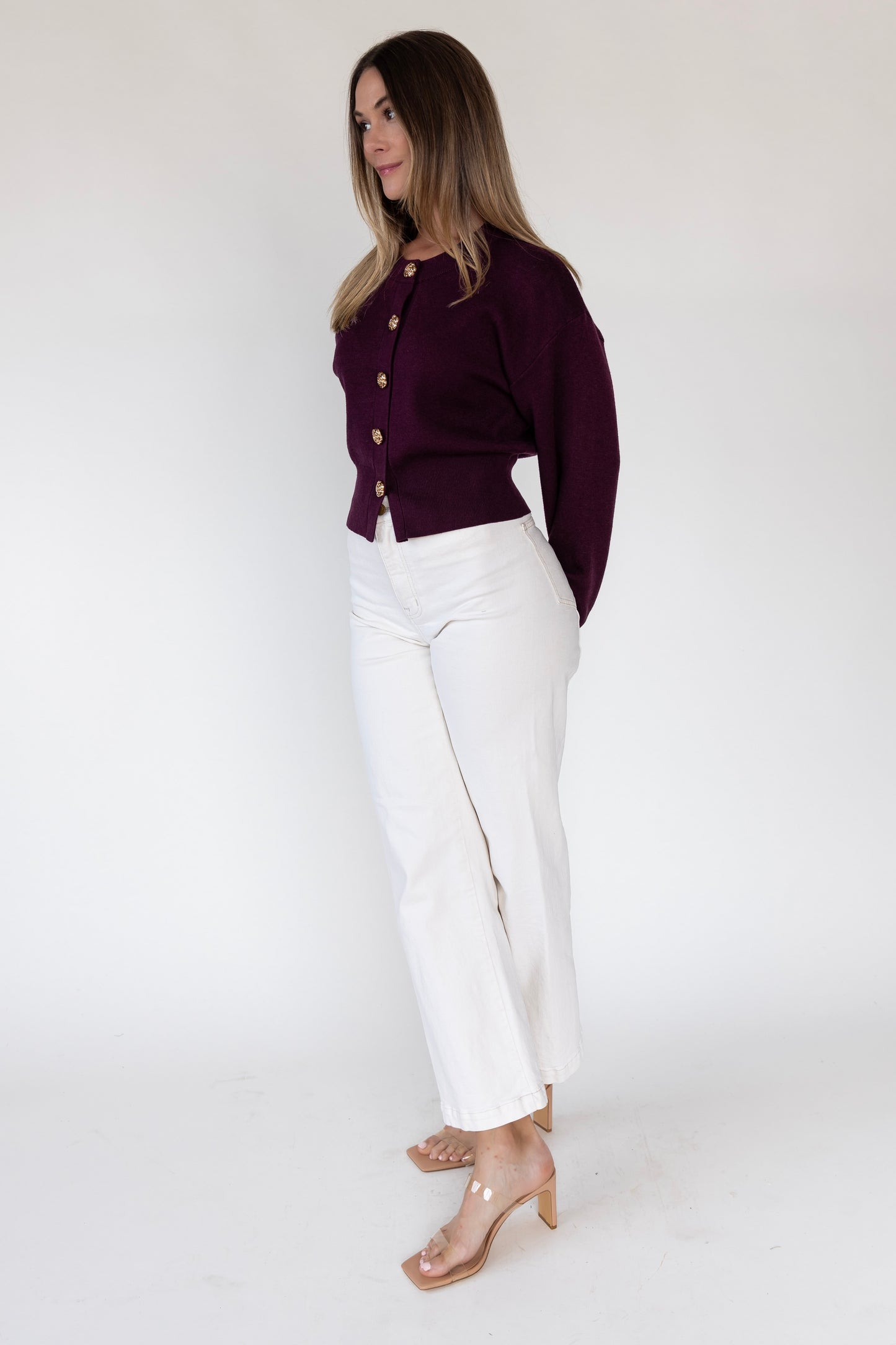 Fallon Wine Button Knit Cardigan